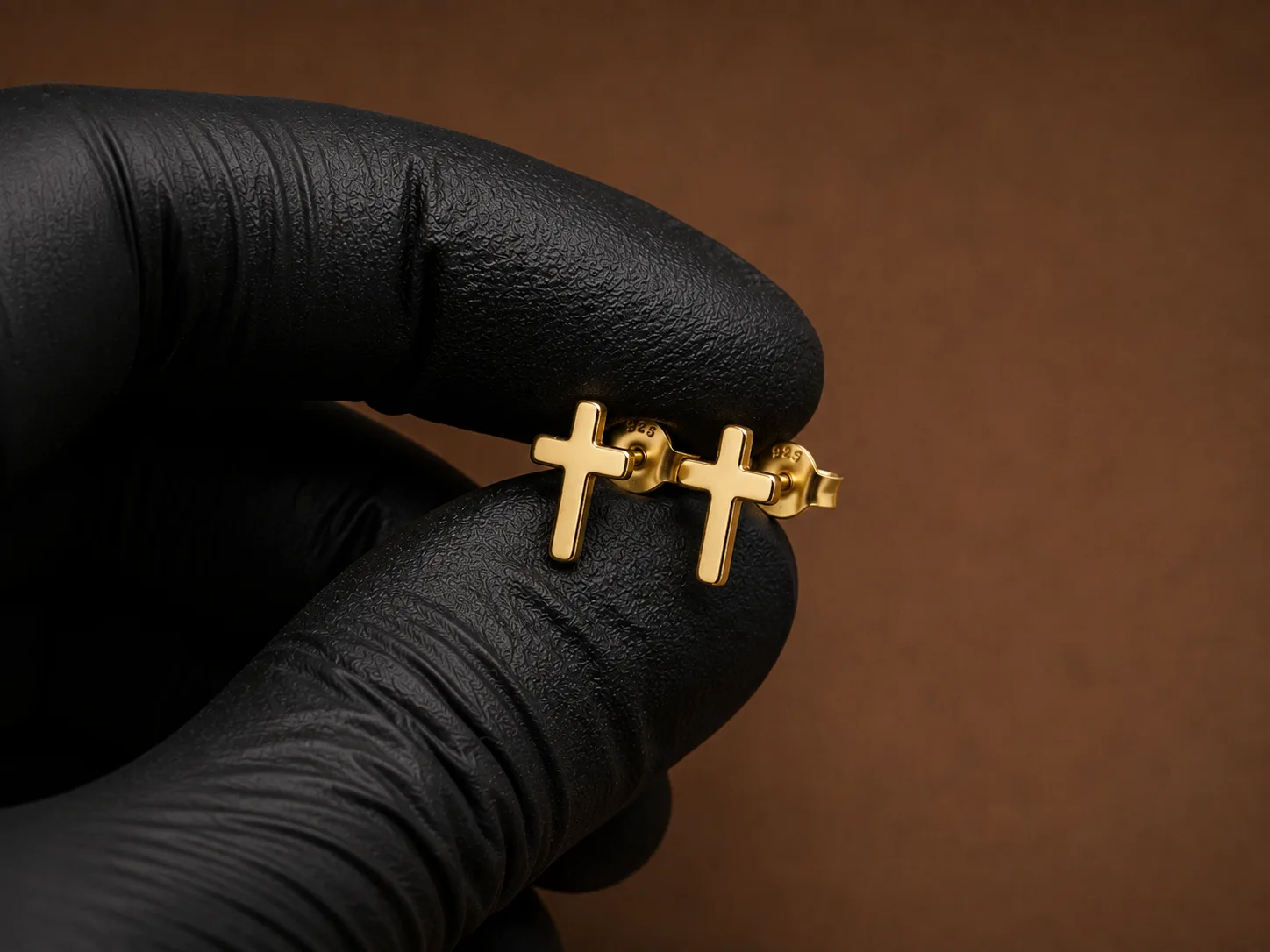 Sterling Silver Cross Ear Studs (Gold)
