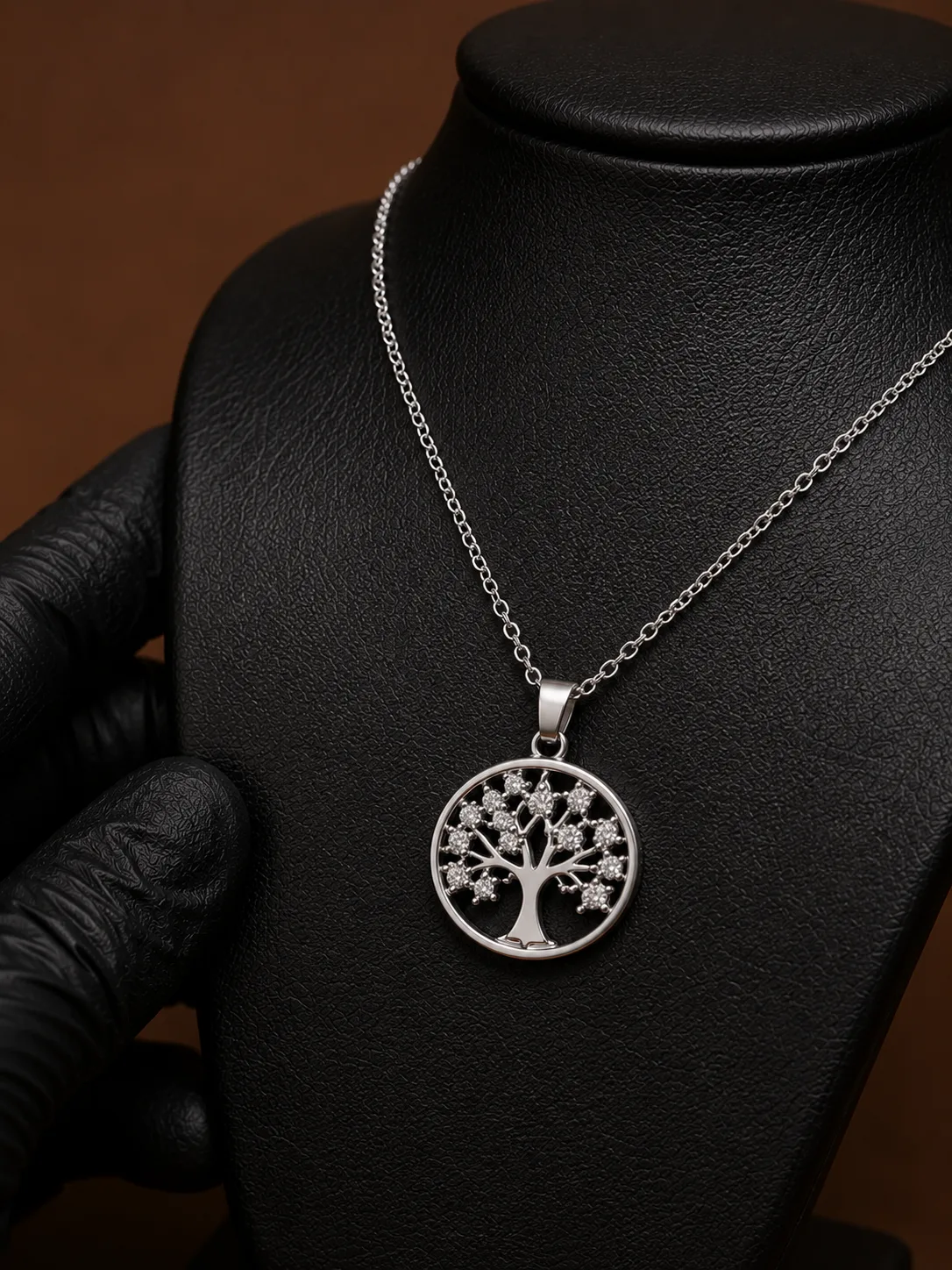 Tree of Life Crystal Pendant Necklace Silver and Gold