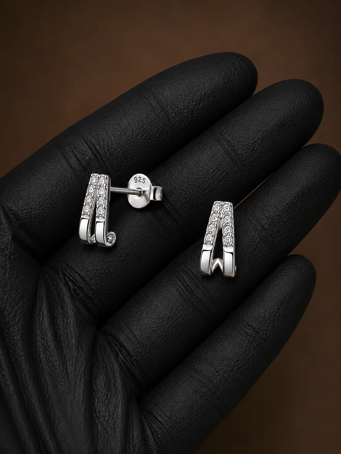 Sterling Silver Double Line Half Hoop Ear Studs