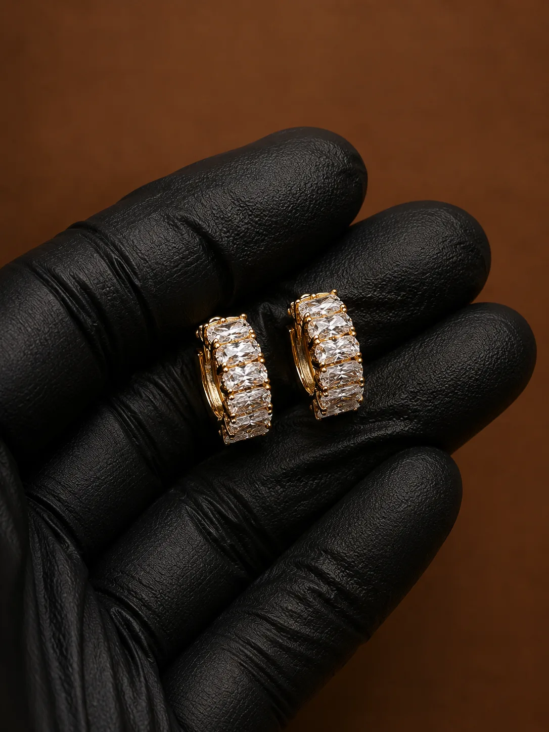 Baguette Cut Crystal Gold Huggie Earrings