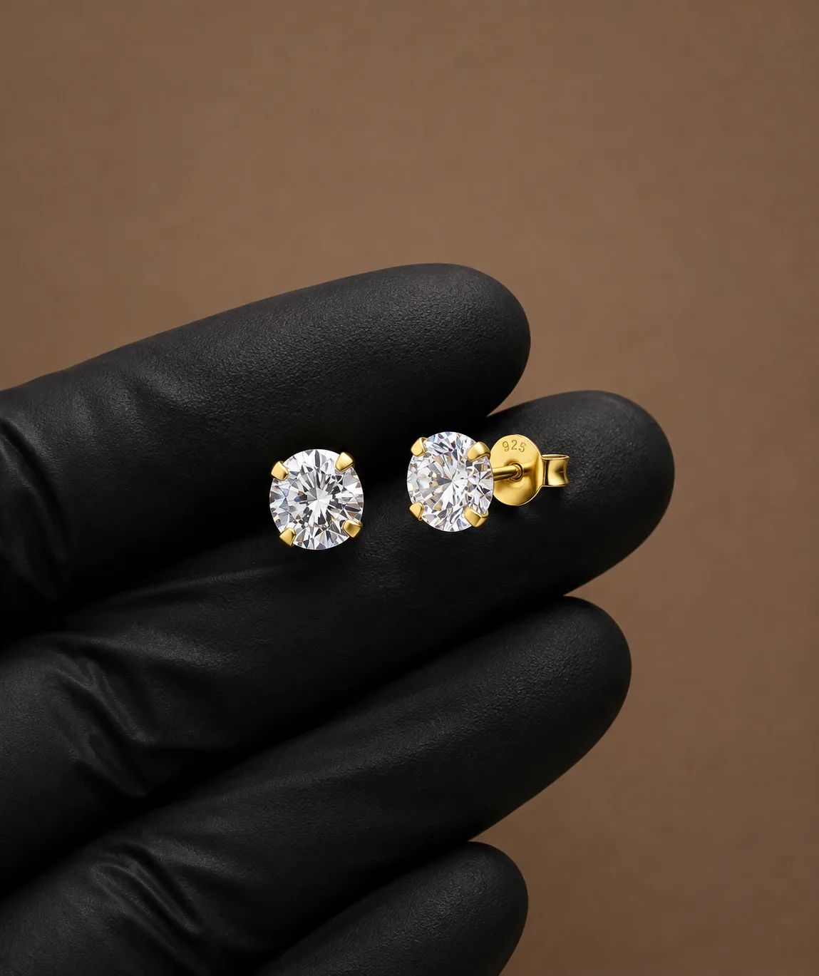 8mm Round Cubic Zirconia Sterling Silver Ear Studs